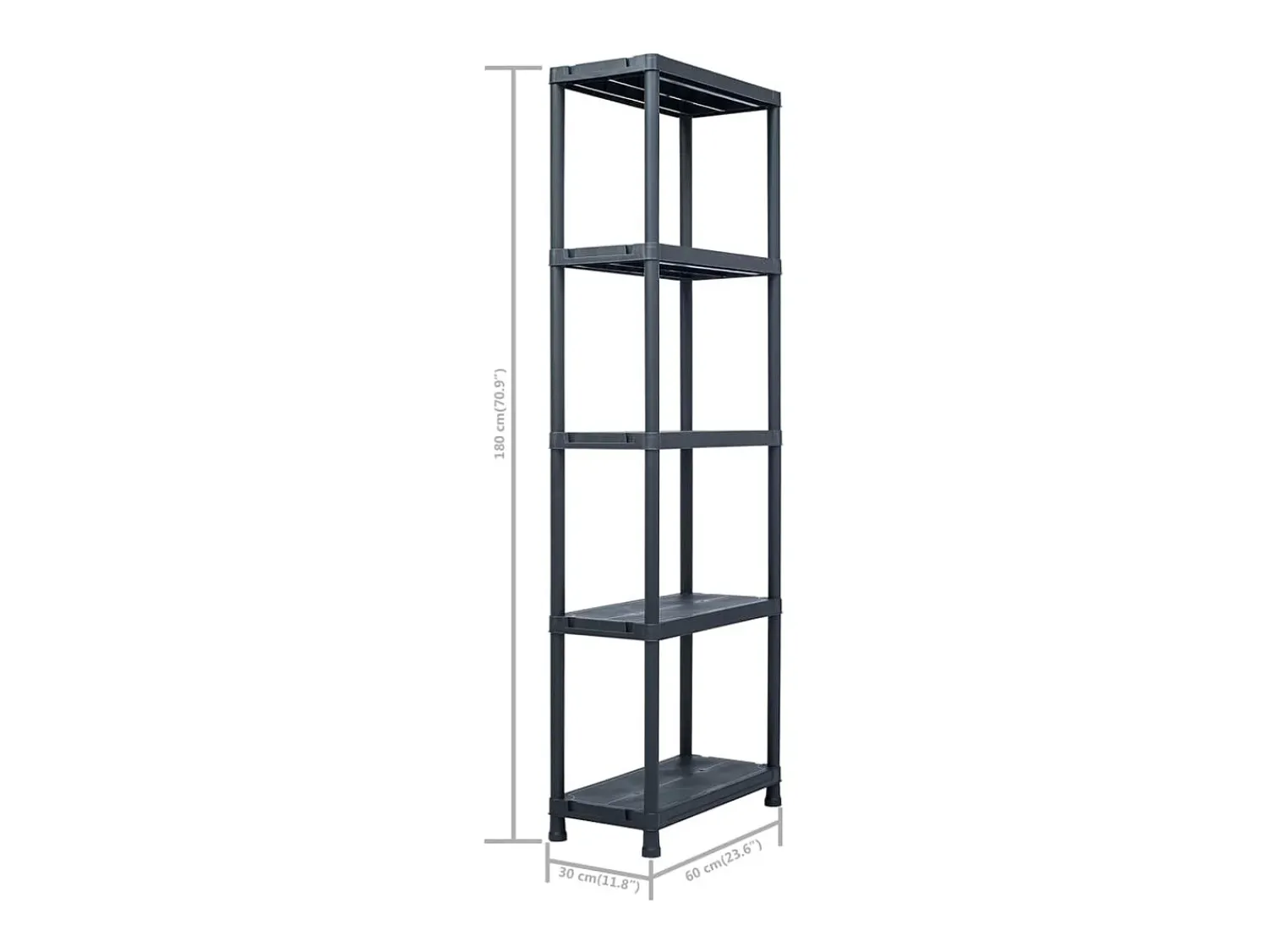 Helloshop26 Conjunto de 5 prateleiras de armazenamento capacidade de 125 kg 60 x 30 x 180 cm plástico 02_0000673^ Prateleira