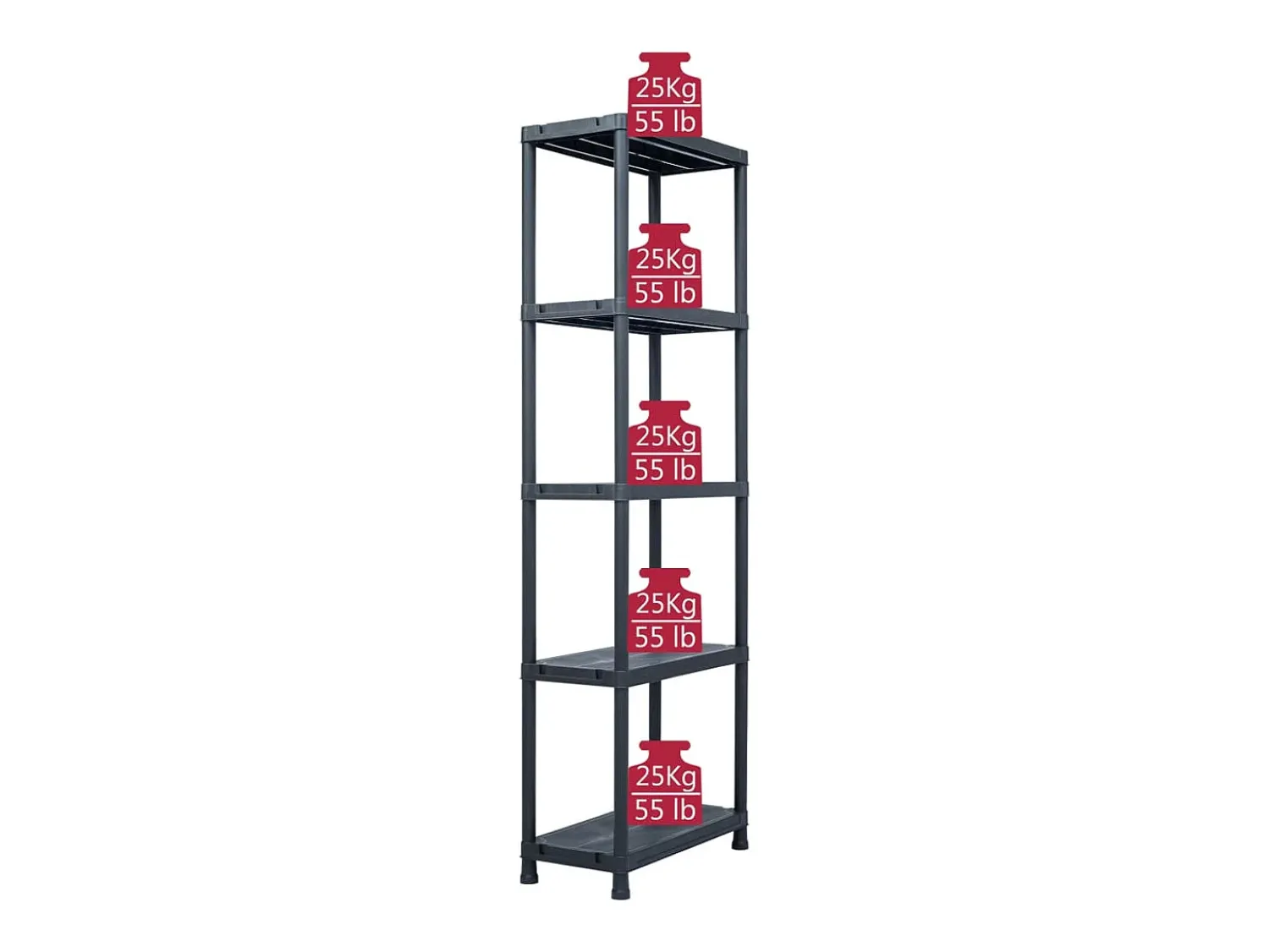 Helloshop26 Conjunto de 5 prateleiras de armazenamento capacidade de 125 kg 60 x 30 x 180 cm plástico 02_0000673^ Prateleira