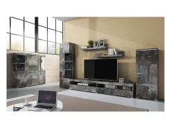 Meublorama Conjunto de 2 prateleiras de parede na cor cinza com efeito de ardósia. Coleção BOMBAY.^ Prateleira