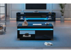 Outlet Merax Conjunto de armário de TV: 181 x 38 x 38 cm + mesa de centro: 100 x 50 x 40 cm - LEDs - Aglomerado - brilhante Preto