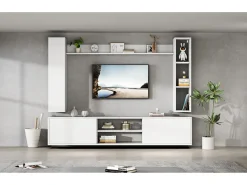 Merax Conjunto de armário de TV de parede - 180 x 35 x 123,5 cm - com prateleira independente e 2 prateleiras de parede - aglomerado -^ Móvel De Tv
