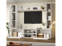 Merax Conjunto de armário de TV de parede - 180 x 35 x 123,5 cm - com prateleira independente e 2 prateleiras de parede - aglomerado -^ Móvel De Tv
