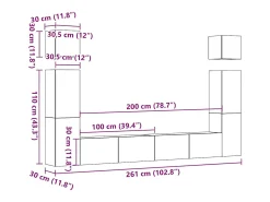vidaxl Conjunto de armário TV de parede 6 pcs madeira madeira velha^ Móvel De Tv