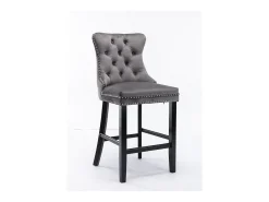 Banco*KOMHTOM Conjunto de bancos de bar com detalhes rebitados e pés em madeira, acabamento com tachas cromadas, veludo, Cinzento