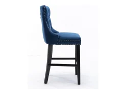 Best KOMHTOM Conjunto de bancos de bar com rebites decorativos e pés em madeira, acabamento cromado com tachas, revestimento em veludo, Azul