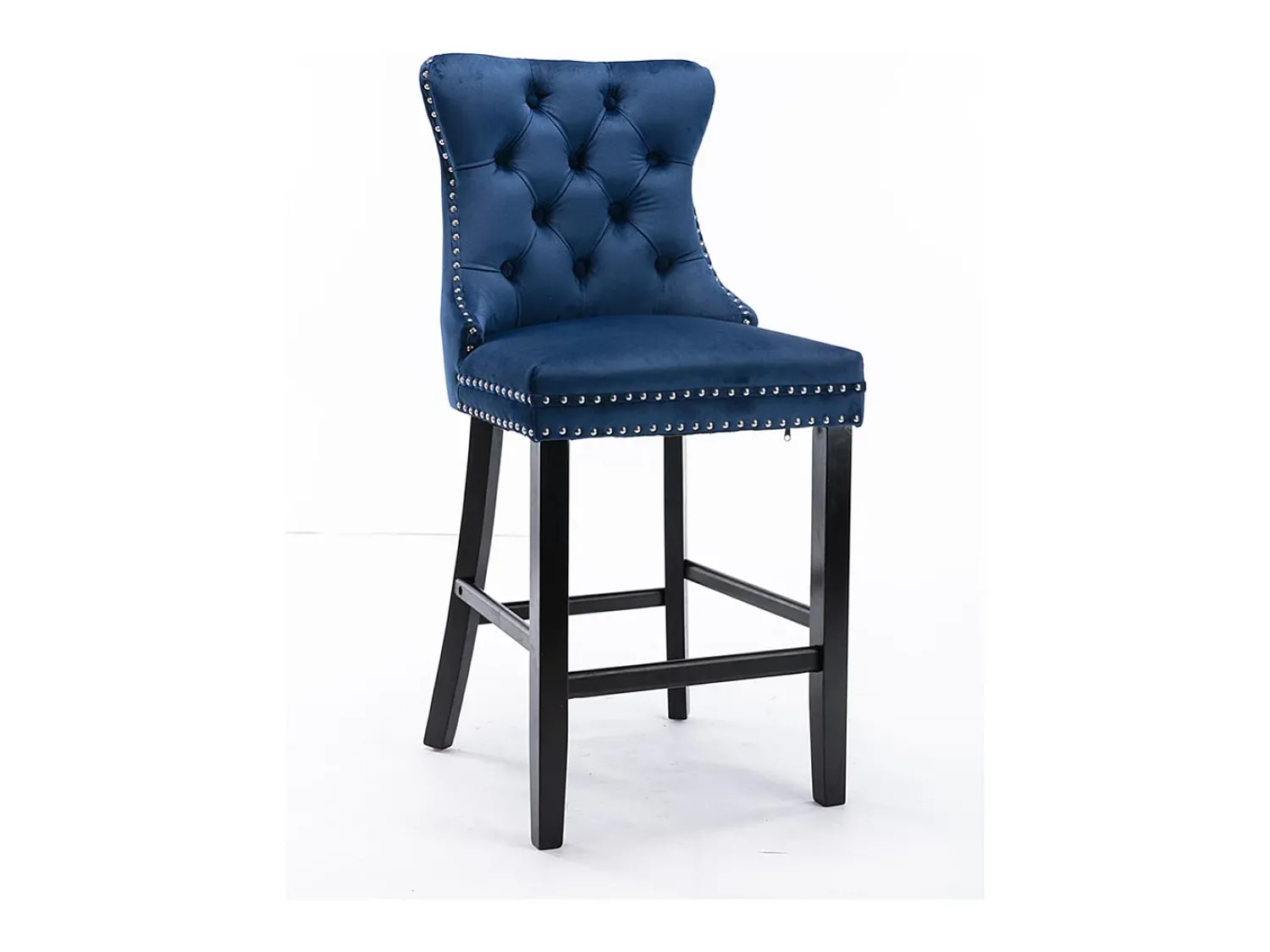 Best KOMHTOM Conjunto de bancos de bar com rebites decorativos e pés em madeira, acabamento cromado com tachas, revestimento em veludo, Azul