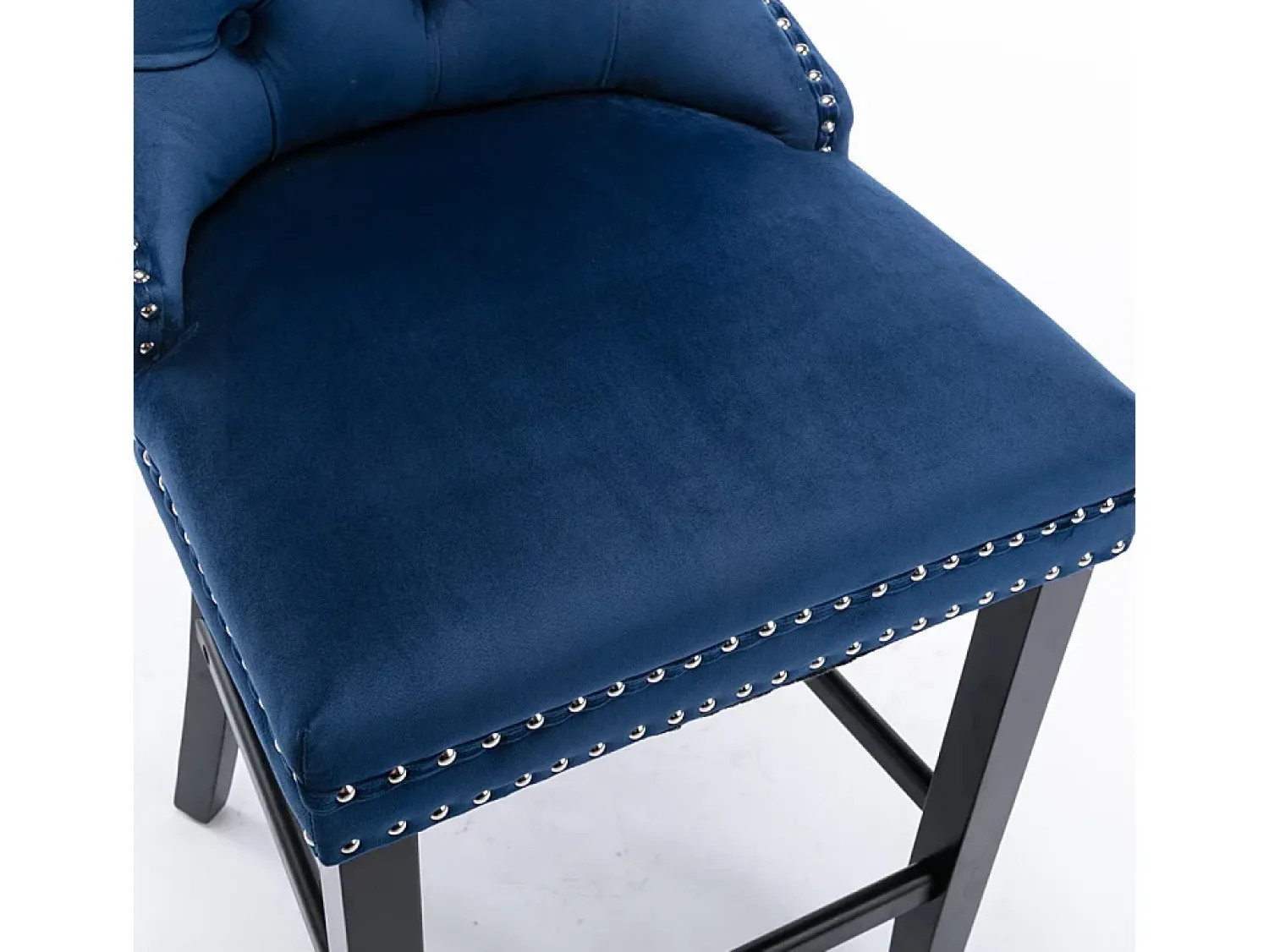 Best KOMHTOM Conjunto de bancos de bar com rebites decorativos e pés em madeira, acabamento cromado com tachas, revestimento em veludo, Azul