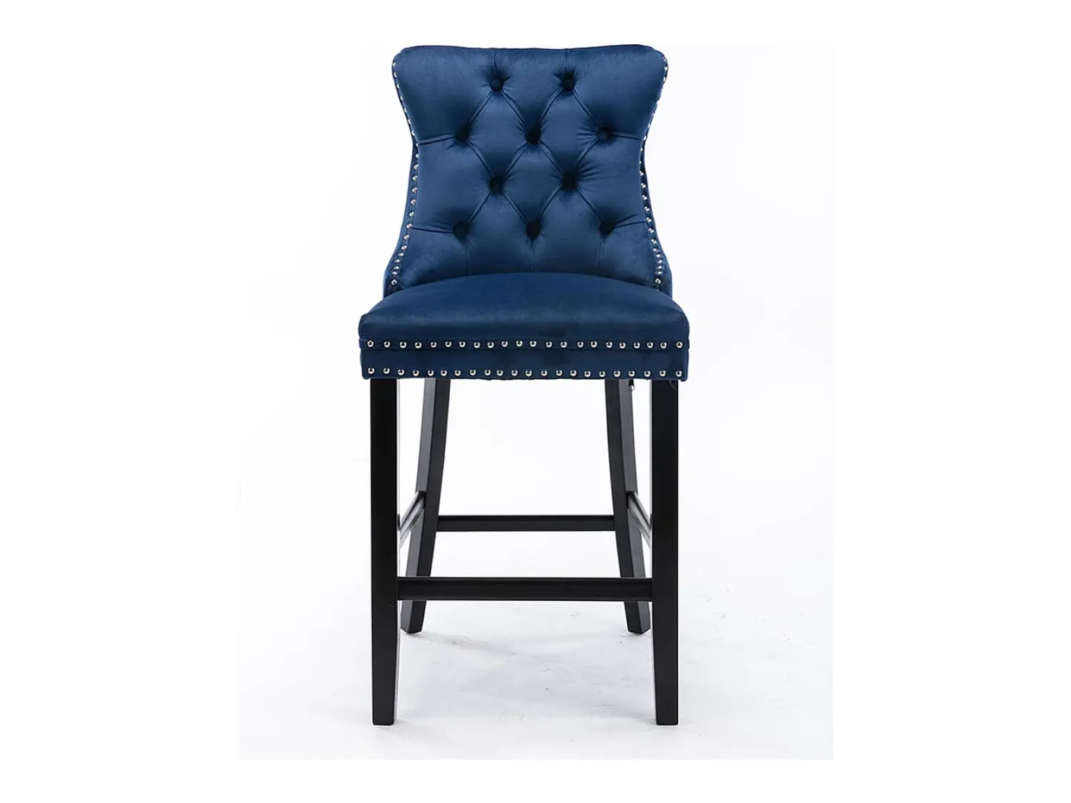 Best KOMHTOM Conjunto de bancos de bar com rebites decorativos e pés em madeira, acabamento cromado com tachas, revestimento em veludo, Azul