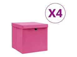 Best vidaxl Conjunto de Caixas de Arrumação com Tampas - 4 Peças 28x28x28 cm Rosa