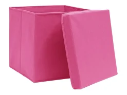 Best vidaxl Conjunto de Caixas de Arrumação com Tampas - 4 Peças 28x28x28 cm Rosa