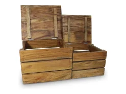 Acessórios De Arrumação| Conjunto de caixas de arrumação 2 pcs madeira reciclada maciça PT827944 Castanho