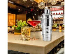 Best Fackelmann Conjunto de cocktail inox 750 ml com doseador dupla face 2/4 cl e 3 colheres-canudos 18 cm Cinzento
