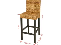 Mobikasa Conjunto de duas banquetas de bar de design assento em madeira de manga marrom e abacá 1202058^ Banco