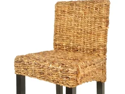 Mobikasa Conjunto de duas banquetas de bar de design assento em madeira de manga marrom e abacá 1202058^ Banco