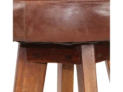 Mobikasa Conjunto de duas banquetas de bar de design exclusivo assento em madeira de acácia couro genuíno 1202112^ Banco