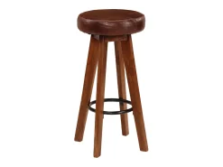 Mobikasa Conjunto de duas banquetas de bar de design exclusivo assento em madeira de acácia couro genuíno 1202112^ Banco