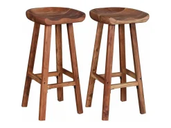 Banco*Helloshop26 Conjunto de duas banquetas de bar de design assento em madeira de acácia 1202049 Castanho