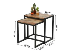 Meublorama Conjunto de duas mesas auxiliares quadradas estilo rústico 30x38xH40cm e 30x44xH45cm^ Mesa De Centro