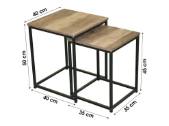 Mesa De Centro|Meublorama Conjunto de duas mesas laterais quadradas estilo rústico 35x35xH45cm e 40x40xH50cm. Castanho