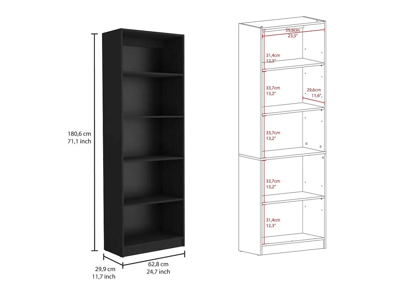Biblioteca|TuHome Conjunto de estante de escritório em melamina de 3 peças com prateleiras, 180.6 cm X 188.4 cm X 29.9 cm , Preto