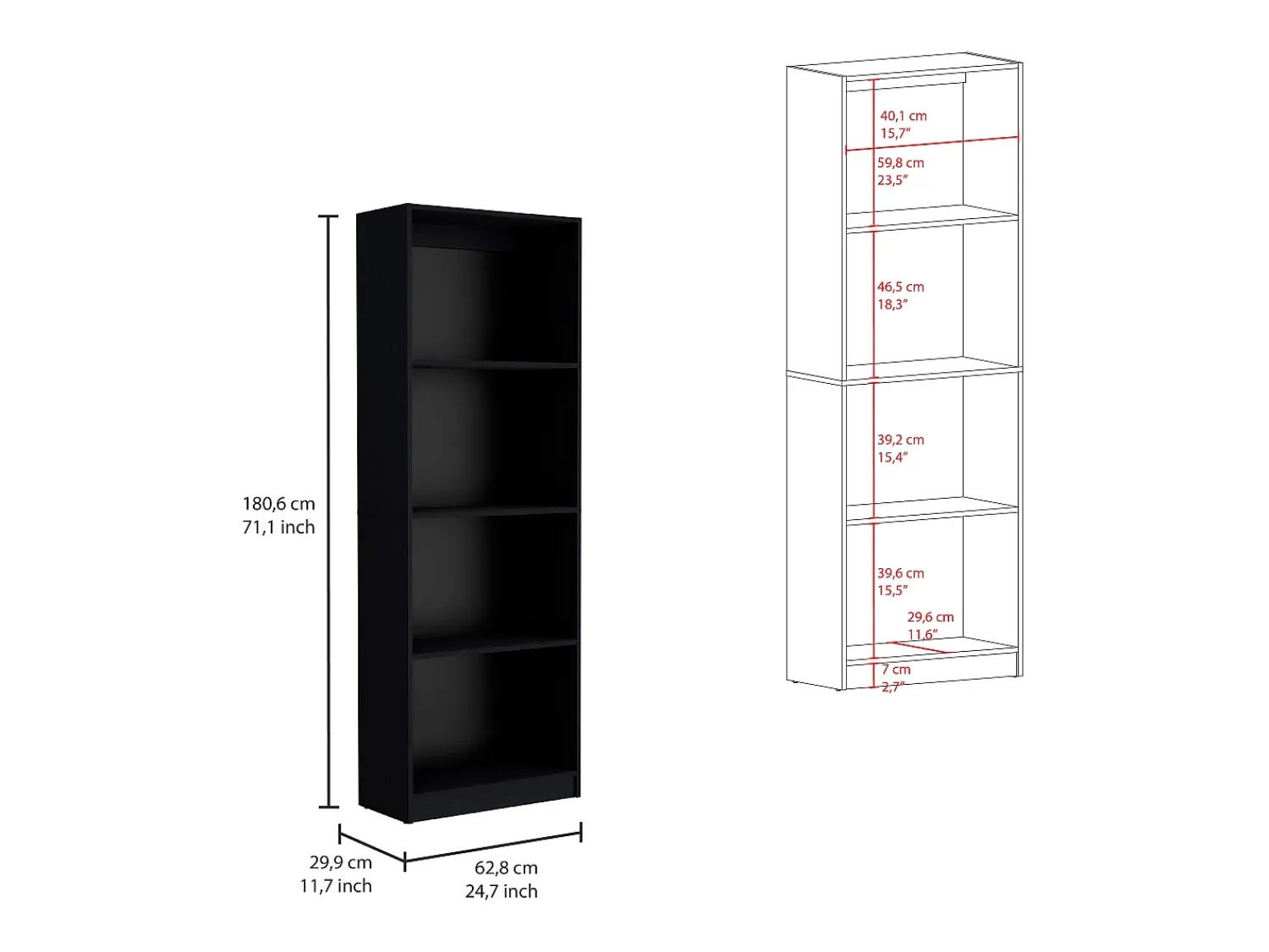 Biblioteca|TuHome Conjunto de estante de escritório em melamina de 3 peças com prateleiras, 180.6 cm X 188.4 cm X 29.9 cm , Preto