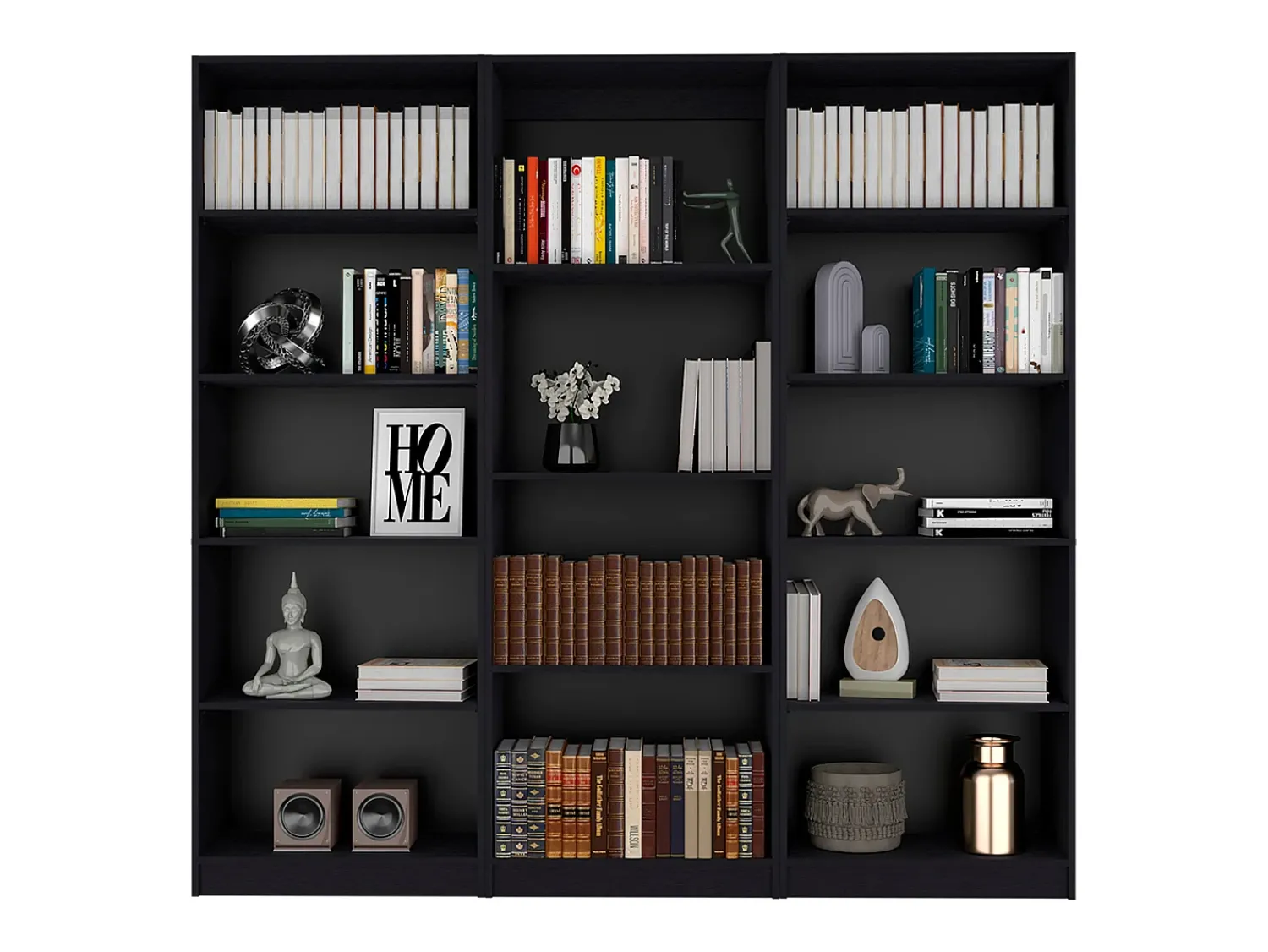 Biblioteca|TuHome Conjunto de estante de escritório em melamina de 3 peças com prateleiras, 180.6 cm X 188.4 cm X 29.9 cm , Preto