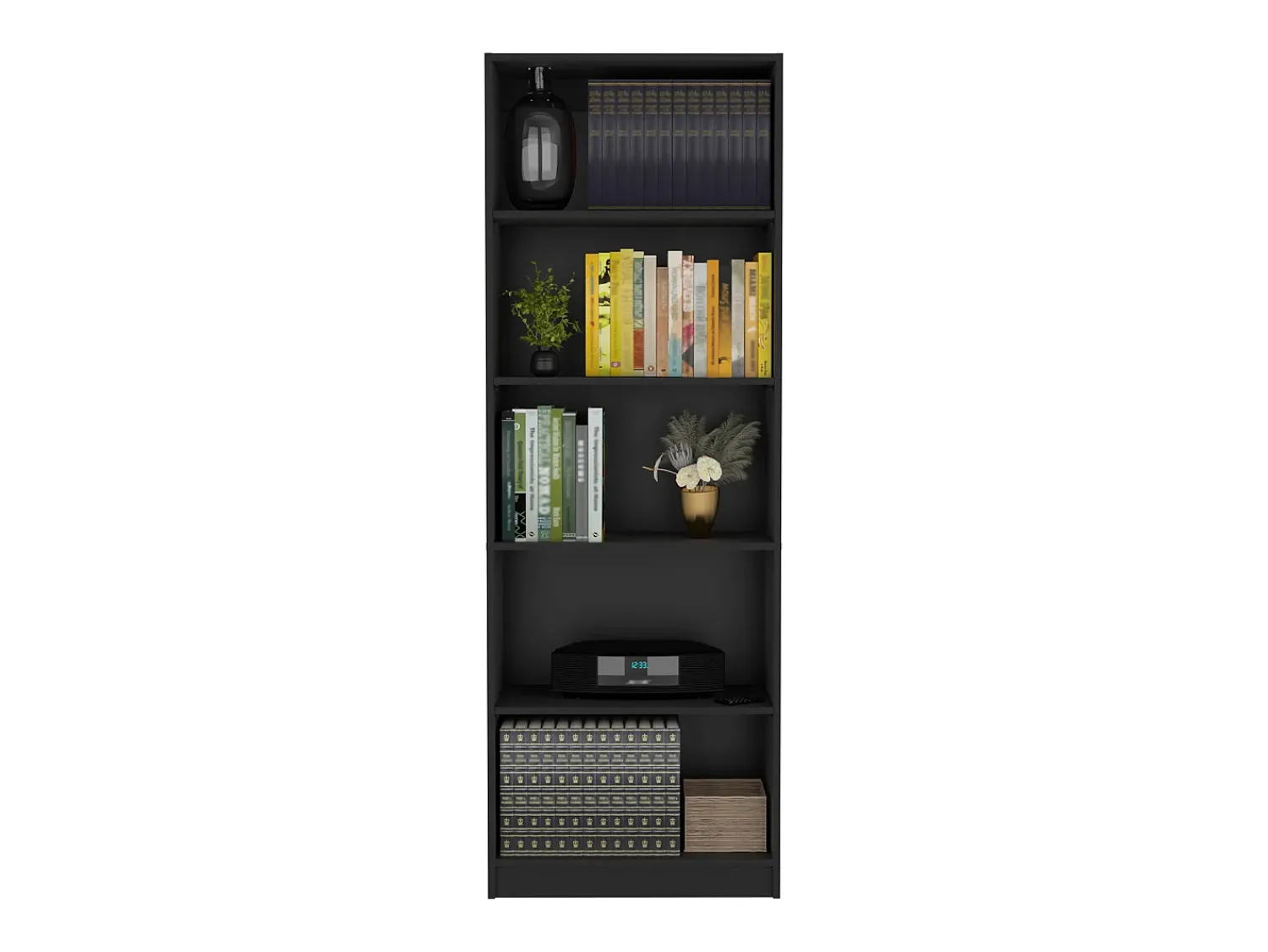 Biblioteca|TuHome Conjunto de estante de escritório em melamina de 3 peças com prateleiras, 180.6 cm X 188.4 cm X 29.9 cm , Preto