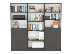 Online TuHome Conjunto de estante para escritório doméstico em melamina de 3 peças com prateleiras e 2 portas, 180.6 cm X 188.4 cm X 2909 cm , Multicolor Multicor