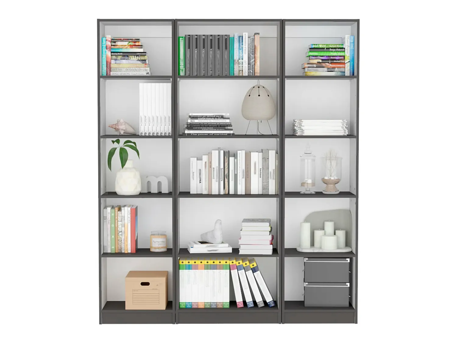 Hot TuHome Conjunto de estantes para escritório em melamina de 3 peças com prateleiras e 4 portas , 180.6 cm X 152.8 cm X 29.9 cm , Multicolor Multicor