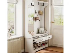 New Conjunto de guarda-roupa 6 em 1 com espelho e sapateira aberta, 104 x 35 x 180 cm Branco