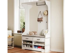 New Conjunto de guarda-roupa 6 em 1 com espelho e sapateira aberta, 104 x 35 x 180 cm Branco