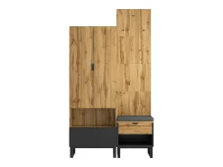 Conjunto de guarda-roupa com sapateira e almofadas, acessórios pendurados na frente, gavetas e prateleiras reguláveis Preto^ Móvel De Entrada