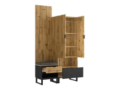 Conjunto de guarda-roupa com sapateira e almofadas, acessórios pendurados na frente, gavetas e prateleiras reguláveis Preto^ Móvel De Entrada