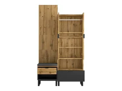 Conjunto de guarda-roupa com sapateira e almofadas, acessórios pendurados na frente, gavetas e prateleiras reguláveis Preto^ Móvel De Entrada