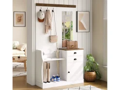 Merax Conjunto de guarda-roupa com espelho - 110,5 x 38 x 191 cm - com 2 gavetas + 1 porta - aglomerado -^ Móvel De Entrada