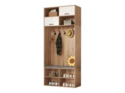 Móvel De Entrada*Merax Conjunto de guarda-roupa com banco + 5 ganchos + 2 portas + 6 compartimentos de arrumação - 80 x 35 x 185 cm - aglomerado - natural Natural claro