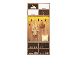Móvel De Entrada*Merax Conjunto de guarda-roupa com banco + 5 ganchos + 2 portas + 6 compartimentos de arrumação - 80 x 35 x 185 cm - aglomerado - natural Natural claro
