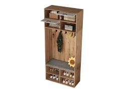 Móvel De Entrada*Merax Conjunto de guarda-roupa com banco + 5 ganchos + 2 portas + 6 compartimentos de arrumação - 80 x 35 x 185 cm - aglomerado - natural Natural claro