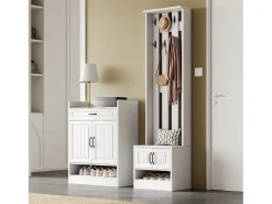 New Merax Conjunto de guarda-roupa com sapateira e sapateira + 8 ganchos + 4 portas + 1 gaveta - aglomerado - Branco