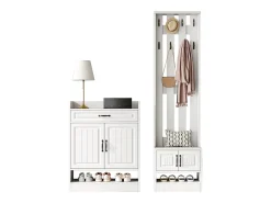 New Merax Conjunto de guarda-roupa com sapateira e sapateira + 8 ganchos + 4 portas + 1 gaveta - aglomerado - Branco