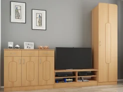 VCM Conjunto de guarda-roupa de madeira | Móveis de piso | Dimensões por painel: A. 110 x L. 27 x P. 2 cm | Por painel 2 ganchos - Balia (faia)^ Móvel De Entrada