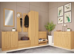 VCM Conjunto de guarda-roupa de madeira | Móveis de piso | Dimensões por painel: A. 110 x L. 27 x P. 2 cm | Por painel 2 ganchos - Balia (faia)^ Móvel De Entrada