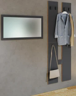 Clearance VCM Conjunto de guarda-roupa de madeira | Móveis de piso | Dimensões por painel: A. 140 x L. 57 x P. 2 cm | ja Paneel 4 Haken - Salia M (Antracite) Multicor