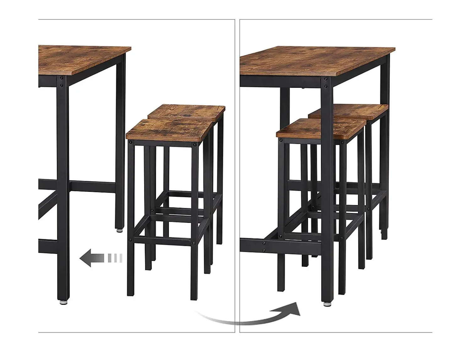Discount Conjunto de mesa alta 120x60x90 cm castanho rústico alinru Preto / Castanho