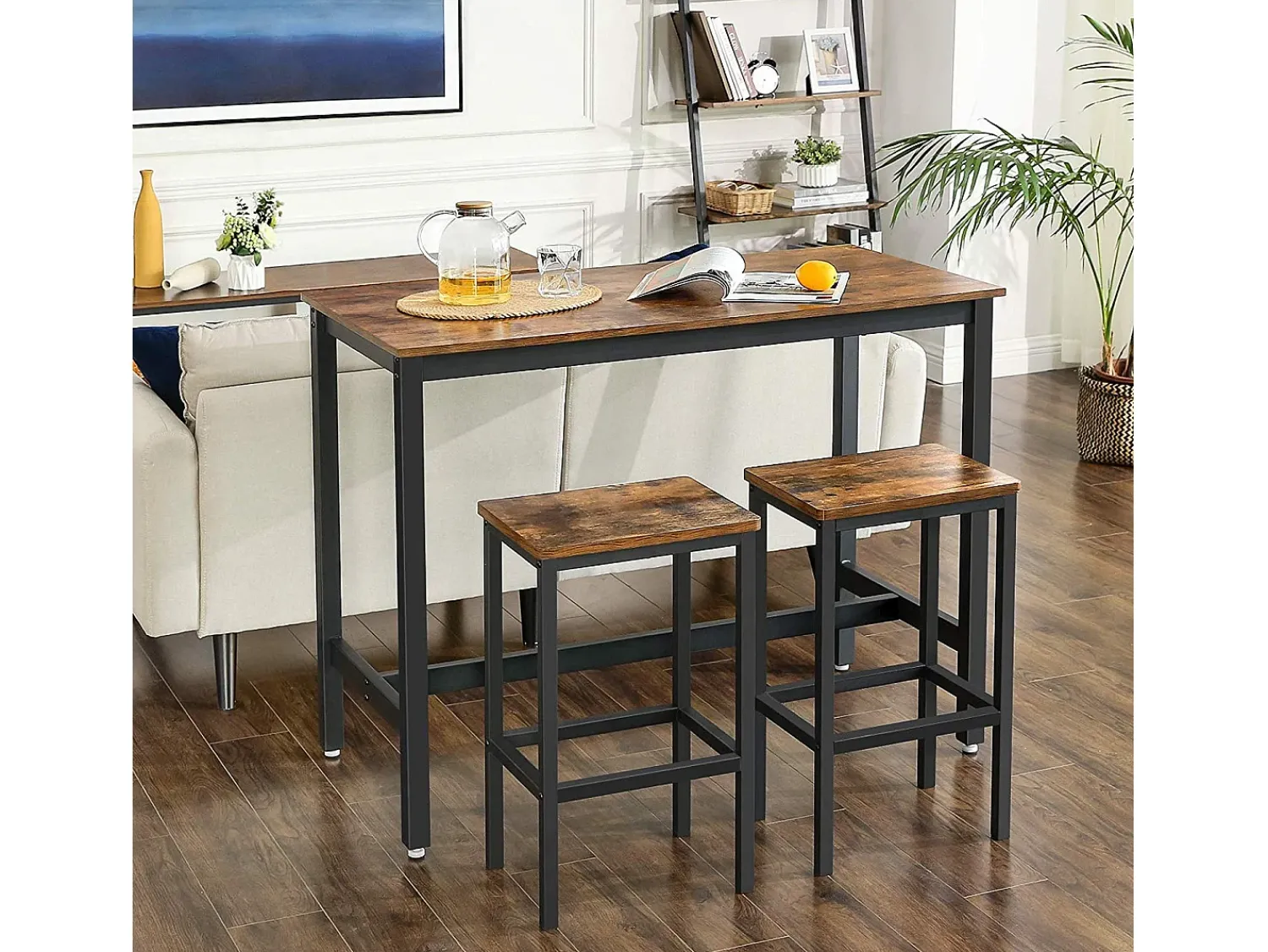 Discount Conjunto de mesa alta 120x60x90 cm castanho rústico alinru Preto / Castanho