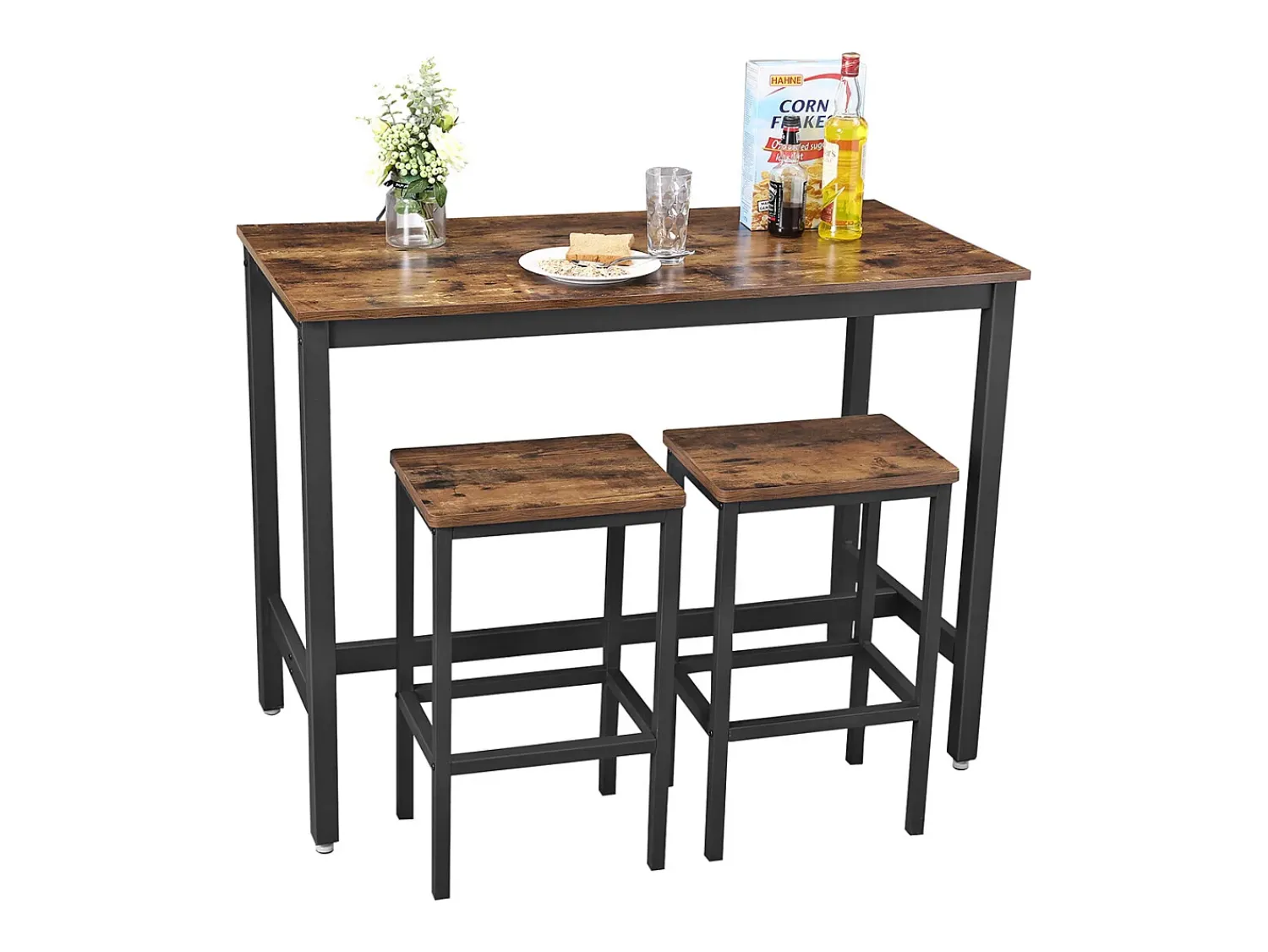 Discount Conjunto de mesa alta 120x60x90 cm castanho rústico alinru Preto / Castanho