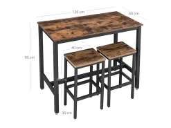 Discount Conjunto de mesa alta 120x60x90 cm castanho rústico alinru Preto / Castanho