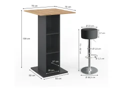 Vicco Conjunto de mesa de bar antracite 70x70x109 rodeo^ Móvel De Bar