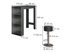 Best Vicco Conjunto de mesa de bar antracite 45x110x106 repose Cinza antracite
