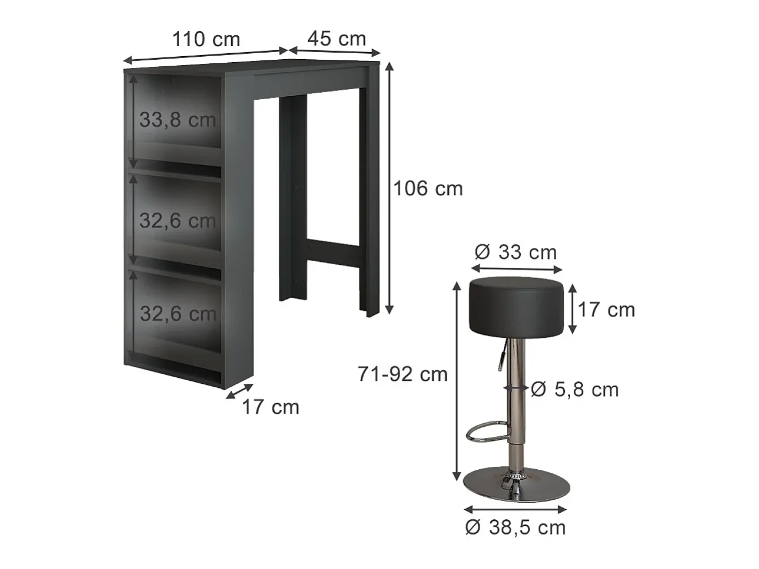 Best Vicco Conjunto de mesa de bar antracite 45x110x106 repose Cinza antracite
